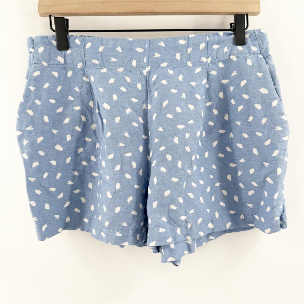 LOFT ANN TAYLOR Shorts SZ Small Linen Blend Pleat Pull On Shorts Blue White Geo